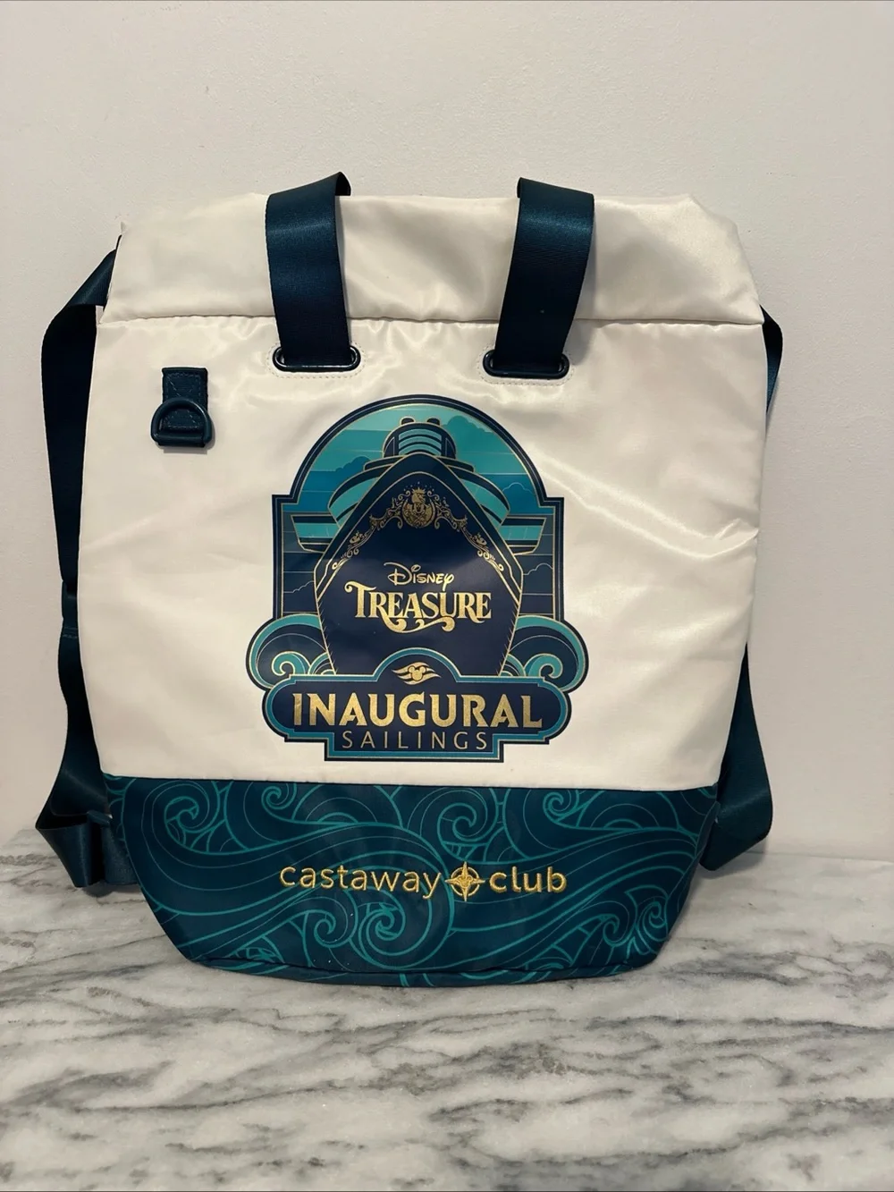 Disney Teal & White Inaugural Sailings Tote with Gold Accents